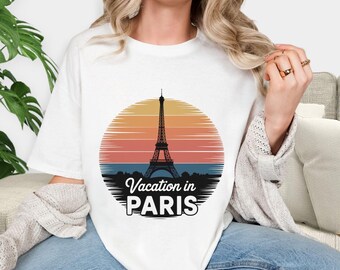 Paris Vacation T-Shirt - Eiffel Tower Sunset Graphic Tee