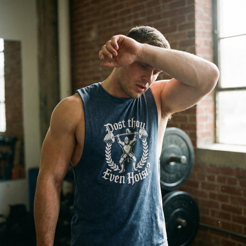 Dost Thou Even Hoist? Stone Wash Tank Top, Vintage Weightlifting Graphic Muscle Shirt, Mens, Womens