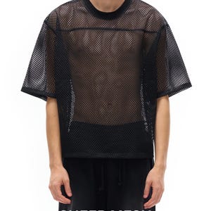 Transparent boxig t-shirt i mesh, unisex, genomskinlig streetwear-t-shirt, herr, dam