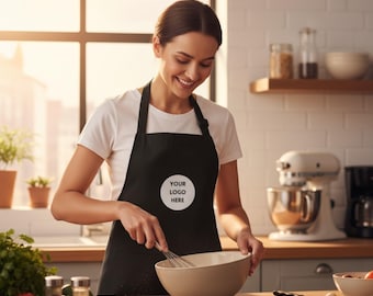 Delantal con logotipo personalizado, ropa de trabajo negra bordada personalizada para chefs, panaderos y baristas.