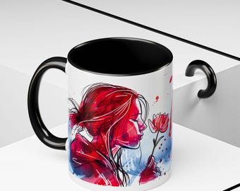 Floral Ceramic Coffee Mug, Romantic Valentine's Day Gift