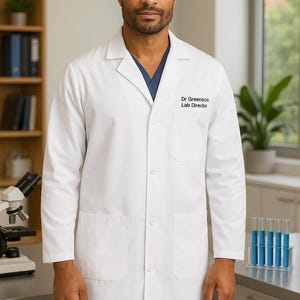 Personalized Men&#39;s Long Lab Coat XS-5XL, Lab Jacket, Stylish Medical Coat, Doctor&#39;s Uniform, Embroidered Workwear, Healthcare Gift