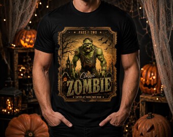 Vintage Zombie Movie Ticket T-Shirt, Retro Halloween Tee, Unisex Halloween T Shirt, Spooky Season, Halloween Zombie Tee, Spooky Humor Tshirt