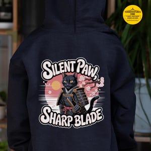 Kinder Ninja Katze Hoodie, Samurai Katze Jugend Sweatshirt, Silent Paw Sharp Blade Grafik Hoodie, coole Jungen Mädchen Anime Katzengeschenk, japanischer Stil