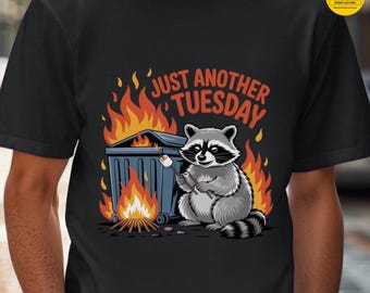 Raccoon Dumpster Fire T-Shirt: Funny Grunge Raccoon Art Tee, Sarcastic Humor Top
