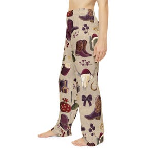 Cowgirl Western Christmas Bow Women's Pajama Pants, Holiday Western Wear, Festive Lounge Bottoms, Christmas Gift for Her, Women's Sleepwear