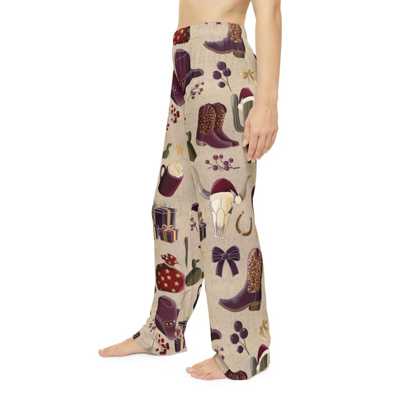 Cowgirl Western Christmas Bow Women's Pajama Pants, Holiday Western Wear, Festive Lounge Bottoms, Christmas Gift for Her, Women's Sleepwear