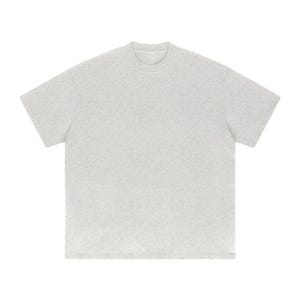 Heavyweight oat gray drop shoulder t-shirt size chart with unisex measurements, 425 GSM cotton details, care instructions, and fit guide.