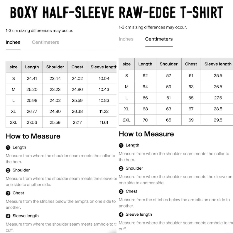 Blank Boxy Half-Sleeve Raw-Edge T-Shirt, Project t-shirt, Boxy Art tee, Muscle Shirt size chart