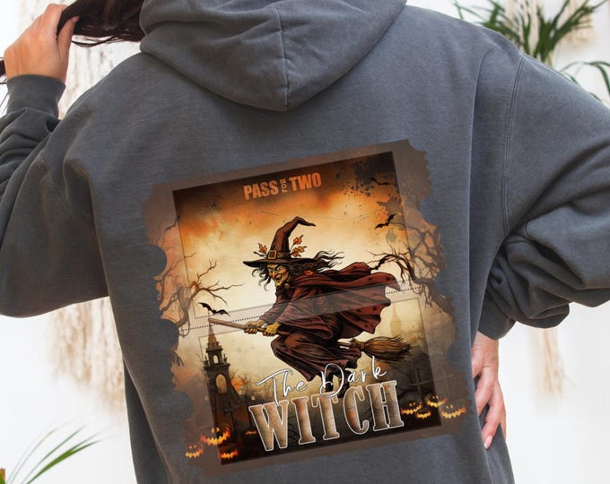 Featured listing image: Vintage Halloween The Dark Witch Movie Ticket Unisex Hoodie, Black Hooded Sweatshirt, Halloween Costume, Witch Lover Gift, Halloween Party