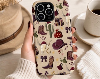 Cowboy Christmas iPhone Case, Western Holiday Phone Cover, Phone Case Protective, Slim Shockproof Aesthetic Cover