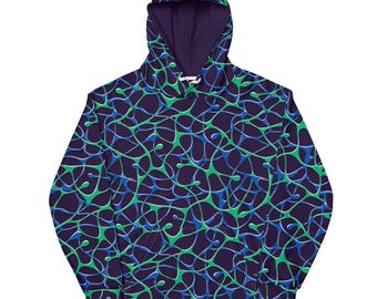 Sudadera con capucha Trippy con estampado integral, jersey psicodélico abstracto, sudadera estilo streetwear Y2K, top festivalero verde y azul con estampado integral, regalo unisex para fiestas rave.