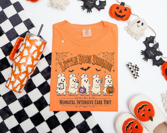 Featured listing image: Little Boos Brigade NICU Nurse Halloween Shirt, Ghost Medical Graphic Tee