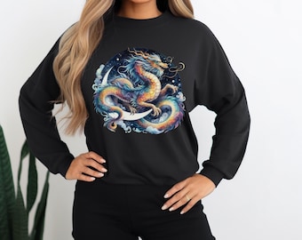 Celestial Dragon Long Sleeve Shirt, Mystic Space Dragon Graphic Tee, Unisex Top