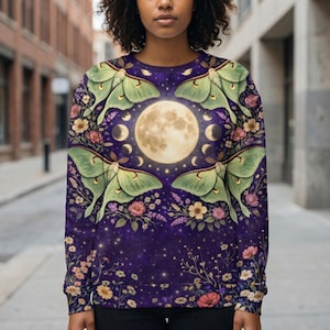 Witchy Clothes | Luna Moth | Witch Sweatshirt | Goblincore Clothing | Fairycore Clothing | Botanical Sweatshirt | Moon Moth | Moth Shirt