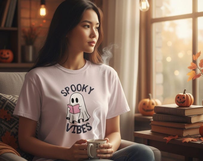 Featured listing image: Spooky Vibe Ghost T-Shirt – Cute Halloween Aesthetic Tee| Fall Unisex Fashion Outfit| Spooky Vibe Ghost Unisex Tee| Gift For Him\ Her