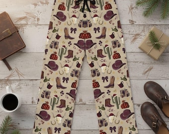 Pantalones de pijama navideños de vaquero para hombre / Ropa de dormir estilo western con motivos vaqueros, pantalones de estar por casa, pijamas navideños para hombre