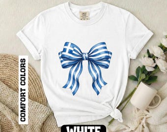 Shirt met Griekse vlag en strik, Coquette-shirt met lint, blauw-wit gestreepte kuststijl