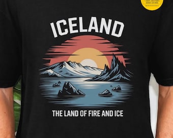 IJsland Land van Vuur en IJs T-shirt | IJsland Natuur Reis T-shirt, Unisex Vakantie Grafisch T-shirt, Oversized, Dames, Heren, Comfort Colors