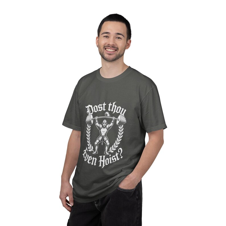 Dost Thou Even Hoist? T-Shirt | Vintage Weightlifter Graphic Tee, Oversized, Mens, Womens