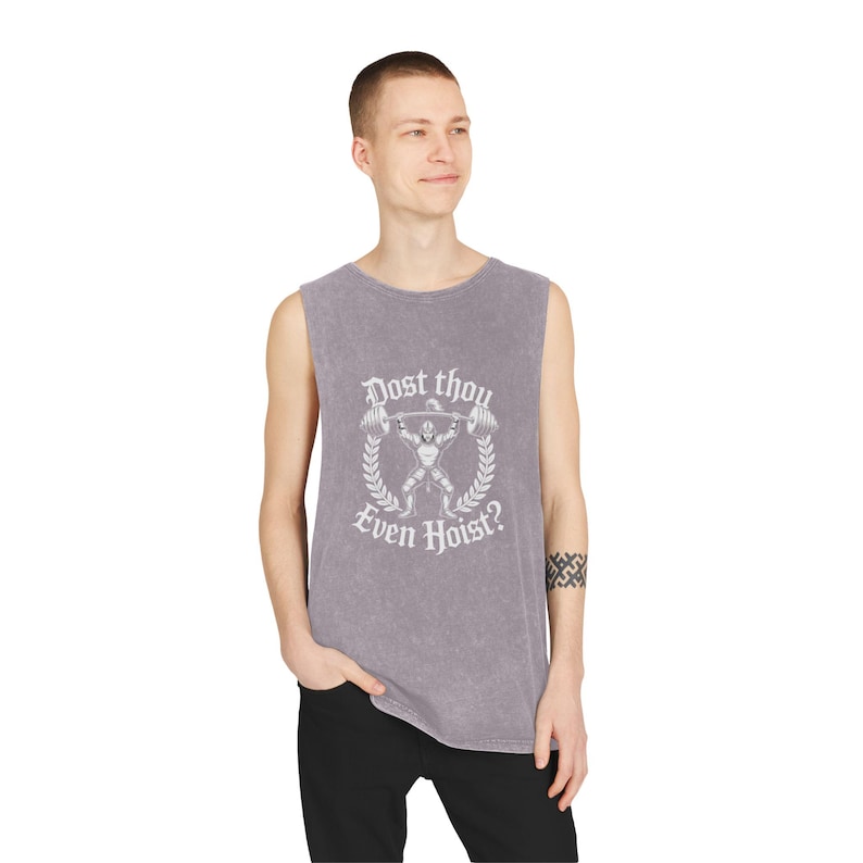 Dost Thou Even Hoist? Stone Wash Tank Top, Vintage Weightlifting Graphic Muscle Shirt, Mens, Womens