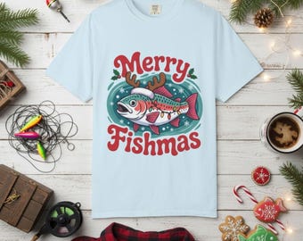 Shirtgeil Merry Fishmas! Regalo di Natale per Pescatori Felpa/Maglione da Uomo Small Grigio