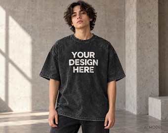 Oversized-T-Shirt mit individueller Acid-Wash-Optik (Vorder- und Rückseite), personalisiertes Unisex-T-Shirt aus 250 g/m² schwerem Material, individuelles Shirt, inspiriertes Shirt