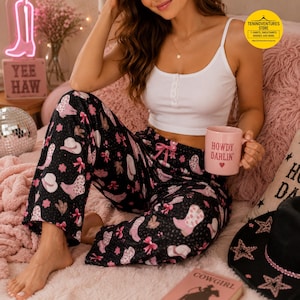 Vegas Cowgirl Pajama Pants, Western Style Sleepwear, Womens Pajama Pants Soft Cozy Night Lounge Bottoms