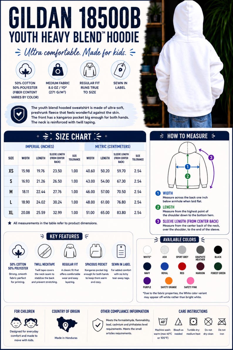 Puede incluir: Sudadera con capucha blanca para j&oacute;venes, con bolsillo de canguro y corte regular. La sudadera est&aacute; hecha de forro polar suave y pre-encogido. Disponible en tallas XS a XL, medidas en cm.