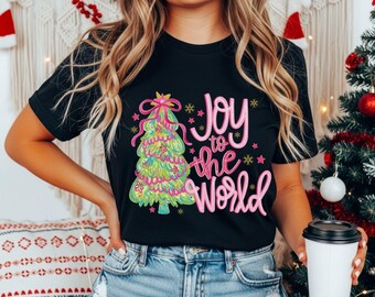 Comfort Colors Pastel Joy to the World T-Shirt, Preppy Garment-Dyed Holiday Tee, Christmas Cheer T Shirt