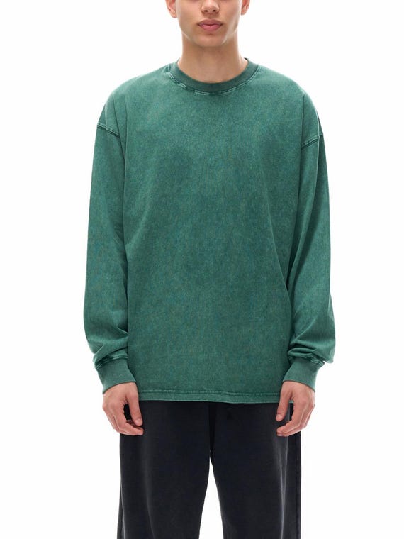 Acid Wash Long Sleeve T-shirt, Oversized Cotton Streetwear, Art