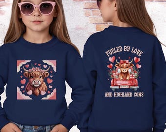 Bluza dziecięca Highland Cow: Walentynkowa młodzieżowa bluza z okrągłym dekoltem w kształcie zwierząt gospodarskich, dla chłopców i dziewcząt