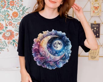 T-Shirt mit Mondphasenmotiv, Astronomie-Grafik-T-Shirt für den Nachthimmel