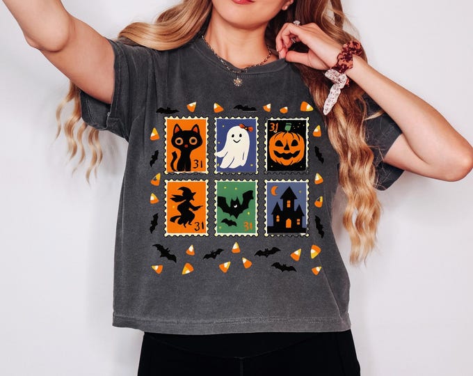 Featured listing image: Retro Halloween Stamp T-Shirt, Boxy Comfort Colors Short Tee, S-2XL
