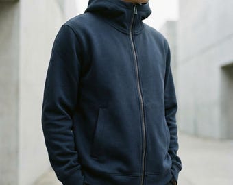 Schwerer Reißverschluss Hoodie, Unisex Übergröße Stehkragen Sweatshirt, Kuscheliger Baumwollmischung Hoodie, Herren Damen Herbst Winterjacke