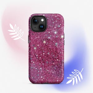 Pink Sparkly MagSafe iPhone Case for iPhone 14, 15, 16 | Dual-Layer Impact-Resistant Tough Cover | Compatible with Wireless Charging