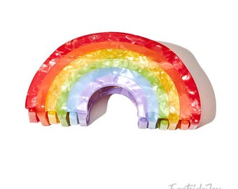 Medium Rainbow Hair Claw: Eco-friendly Cellulose Acetate Clip with Fun, Bright and Pride Colors