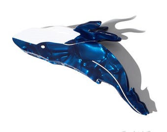 Garra de pelo de ballena saltando: diseño azul océano de tamaño mediano, acetato de celulosa.