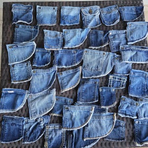 10 jean coin pockets, Upcycled Jean Pockets, Denim pockets, denim craft, Jean cutouts, reclaimed jeans, DIY denim fabric, patchwork material