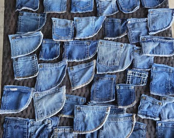 10 tasche portamonete in denim riciclato: pezzi di jeans recuperati per l'artigianato, tasche di jeans
