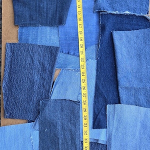 50 Pieces of Upcycled Denim Jean Fabric Scraps | Stretch & Non-Stretch | Recycled Jeans Material for Sewing, Quilting | Crafts