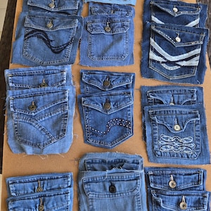 2, 5, 10 Upcycled Denim Flap Pockets | Jean Back Pockets with Buttons, Reclaimed Sewing & Craft Supply, Quilting, Bags, Denim pocket, jeans