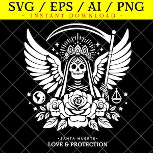 Santa Muerte with wings svg / Saint La Santa Muerte svg / White girl clip art / File art / Digital