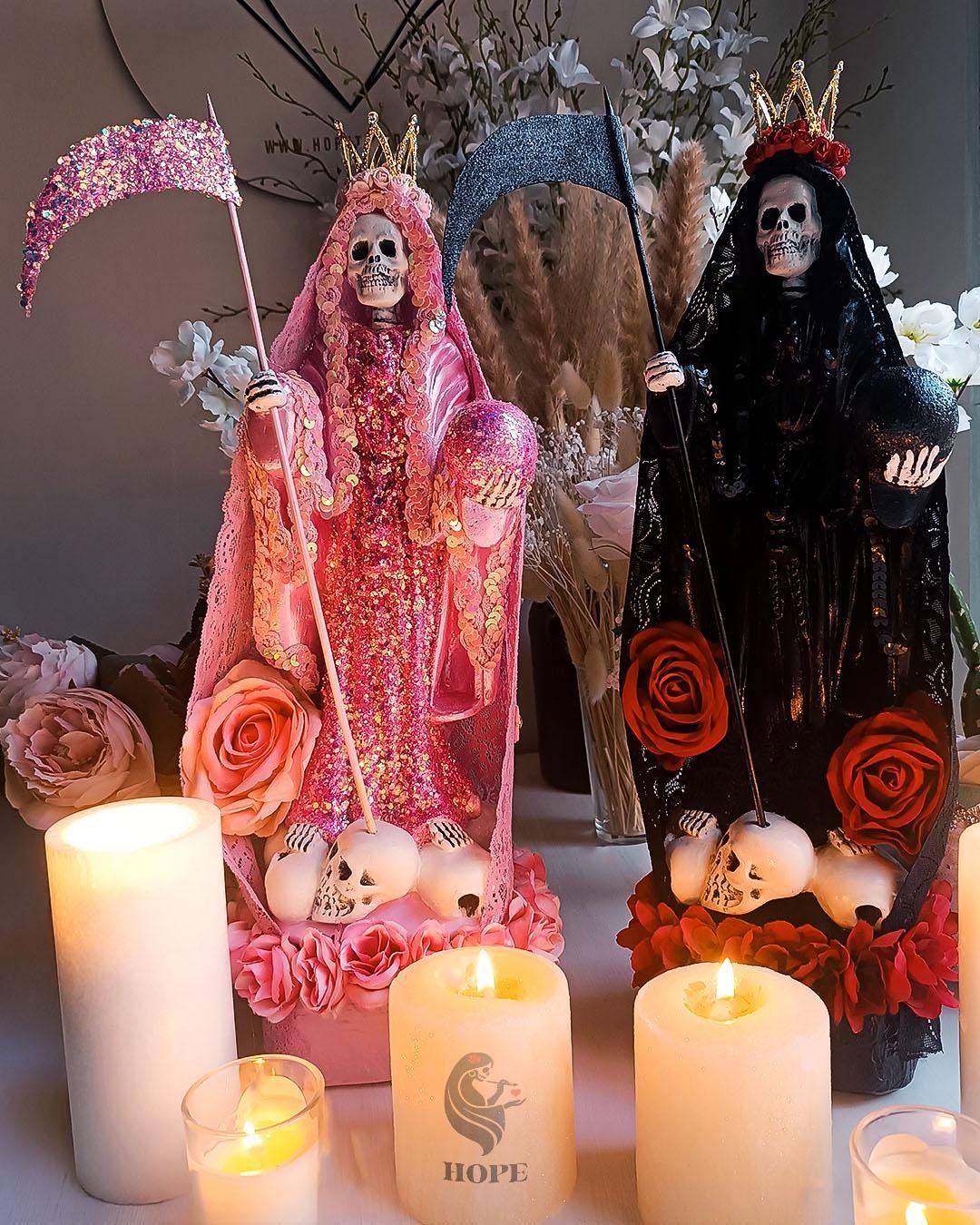 Santa Muerte Premium Glitter Rose, Love, Tenderness, Heart Protection, Glitter, Isoteric, Witches, Relationship, Handmade