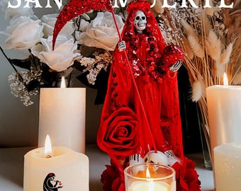 Red Saint Death / Guardian of Love and Passion / Most Holy Death / Red Figure Statue / 12 inches