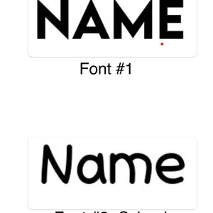 May include: Two examples of the word "NAME" in different fonts. The first font is a bold, sans-serif font. The second font is a handwritten, cursive font.