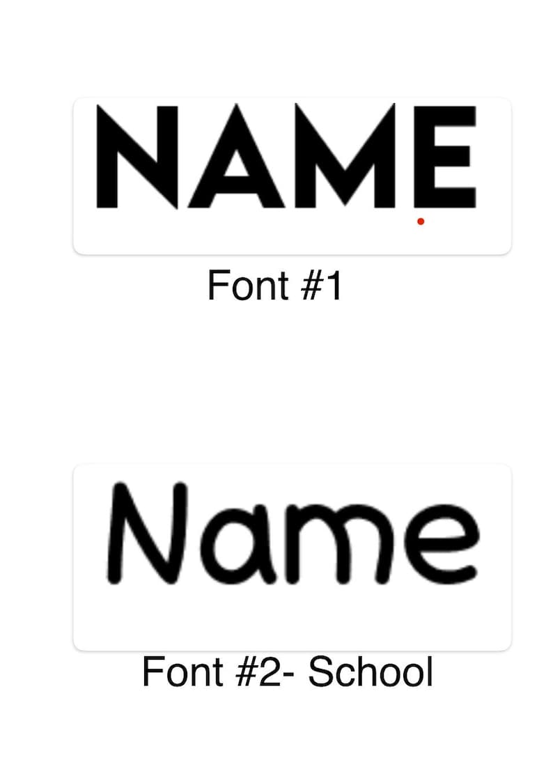 May include: Two examples of the word "NAME" in different fonts. The first font is a bold, sans-serif font. The second font is a handwritten, cursive font.