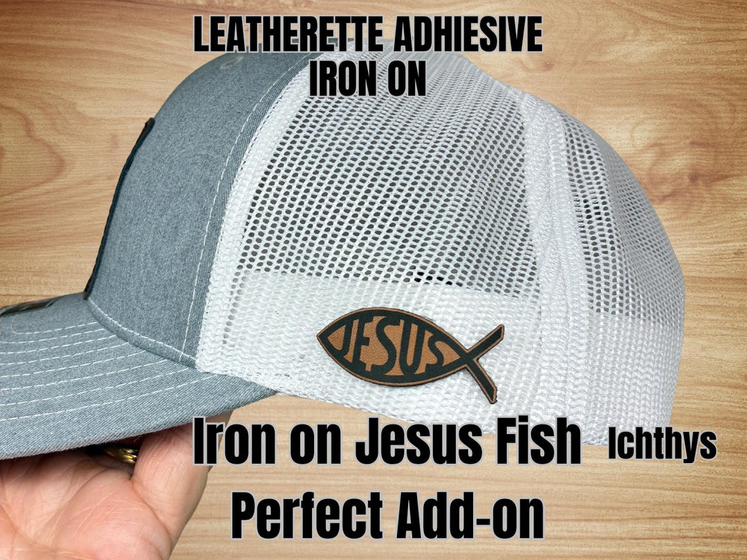 Laser Engraved Faux Leather Christian Fish Patch: Hat Iron-on Applique ...
