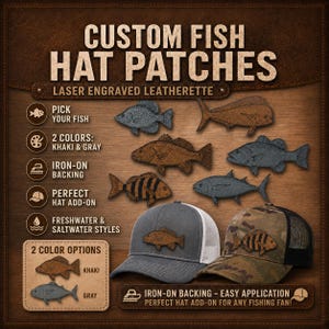 Laser Engraved Fish Hat Patch add on: Iron-On Leather Fish