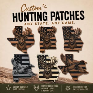 Custom State Hunting Patch: Deer, Duck, Turkey – UV Laser Engraved American Flag Hat Patch